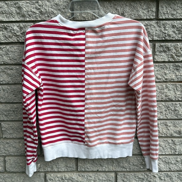 Evereve Red and Pink Rose Tyla Striped Pullover Sweatshirt XS Oversized Boxy - Picture 5 of 7